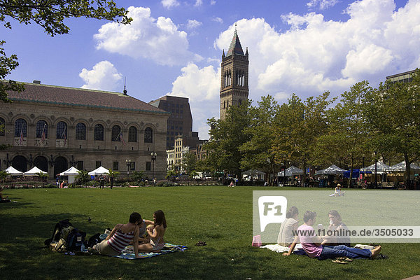 USA  Massachusetts  Boston  Copley Square  People having picnics