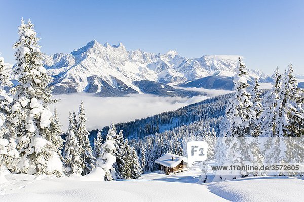 Mountain hut at the Rossbrand in front of the Dachstein Austria