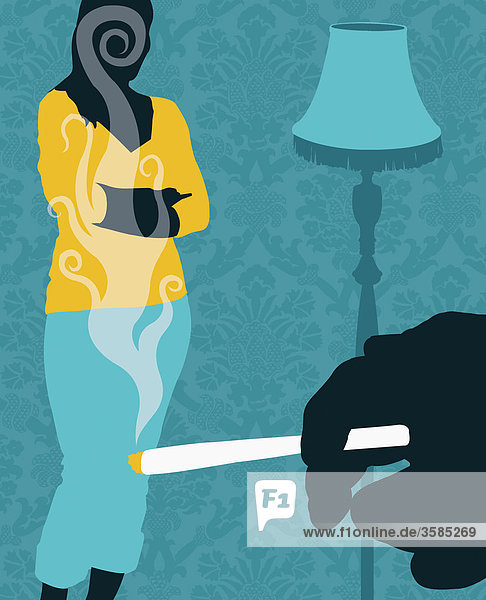 Woman watching man smoke marijuana cigarette