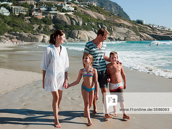 Family walking on a beach