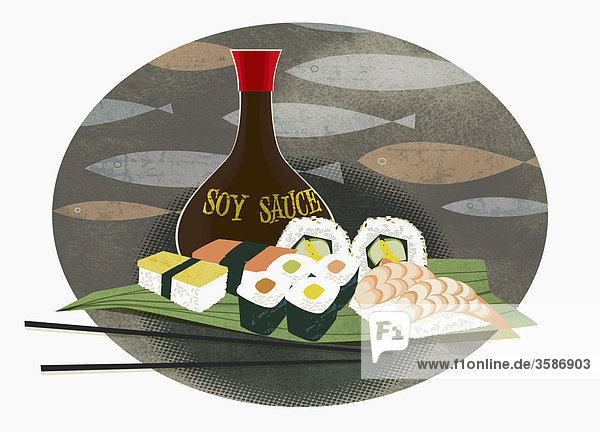 Sushi  Sashimi und Sojasauce