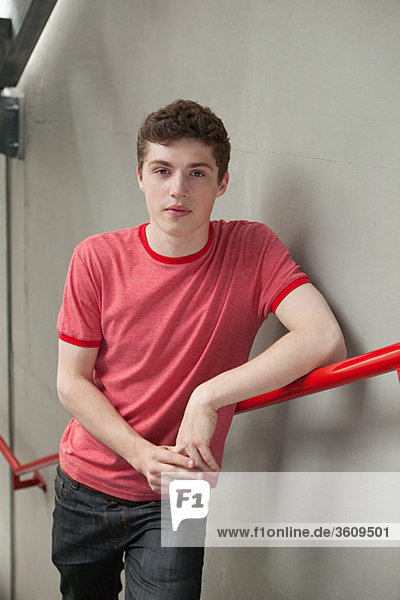 Young man on stairwell