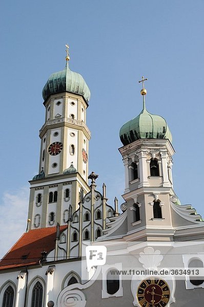 Europe,  Germany,  Bavaria,  Augsburg,  towers of church St. Ulrich and St. Afra.