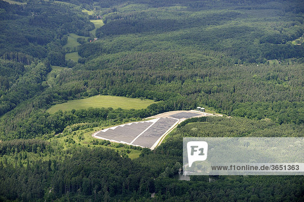 Aerial view  solar energy plant in the forest south of Stuttgart  Baden-Wuerttemberg  Germany  Europe