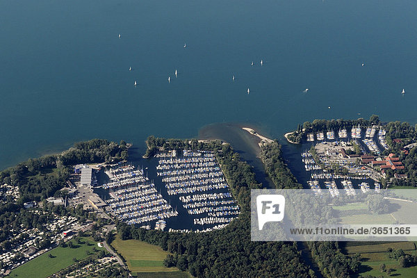 Aerial view  the Gohren marina at Langenargen on Lake Constance  Baden-Wuerttemberg  Germany  Europe
