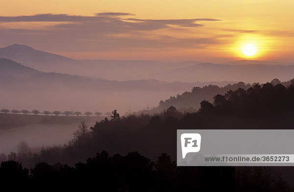 Sonnenaufgang  Luberon nahe Roussillon  Vaucluse  Provence-Alpes-CÙte díAzur  Frankreich  Europa