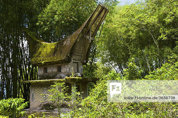 Lo'ko'mata Begräbnisstätte in Form eines traditionellen Toraja-Hauses in der Nähe von Ratepao  Sulawesi  Indonesien  Südostasien