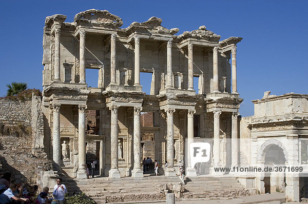 Turkey Ephesus excavation library of Celsus erected 135 AD by C. Aquila as a memorial to this father Celsus