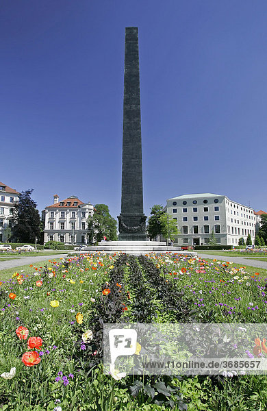 Munich  GER  01. Jun. 2005 - Obelisk at Karolinenplatz in Munich (built in 1833 by Leo von Klenze) Attention: A power supply cable was digitally removed.
