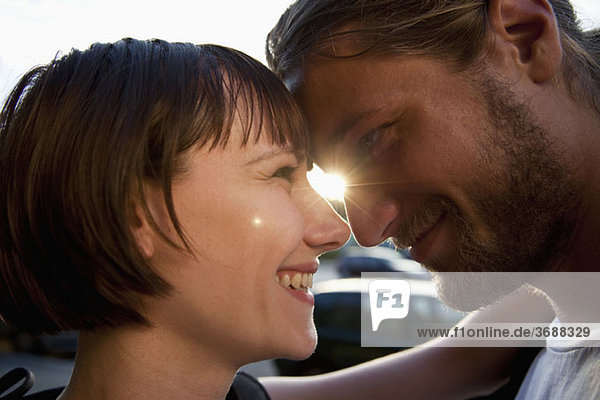 A loving young couple  face to face  close-up