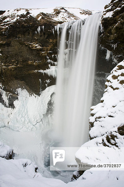 Skogafoss waterfall in winter  Iceland  Europe