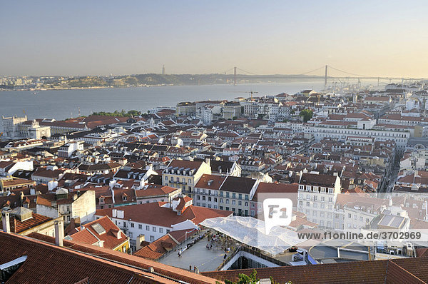 Overlooking the historic city centre of Lisbon and the Tagus River  Portugal  Europe