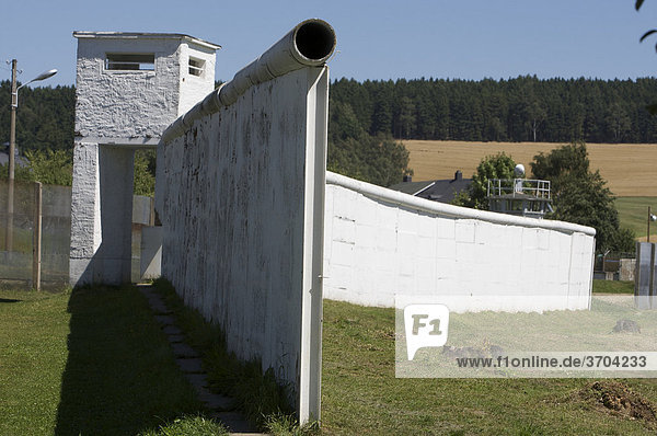 Border to the former GDR  remains of wall and barrier in the divided village of Moedlareuth  German-German Museum Moedlareuth  Bavaria - Thuringia  Germany  Europe