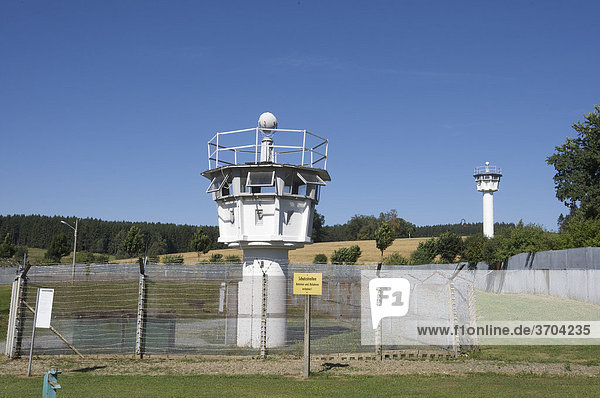 Border to the former GDR  watchtowers and prohibited area with fence  German-German Museum Moedlareuth  Bavaria - Thuringia  Germany  Europe