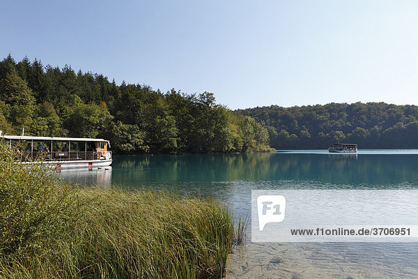 Nationalpark Plitwitzer Seen  Plitvicer Seen  Boot auf Kozjak-See  Plitvicka Jezera  Kroatien  Europa