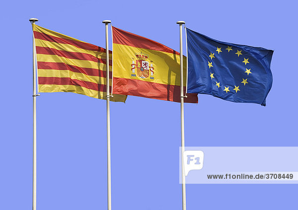 Fahnen von Katalonien  Spanien und Europa