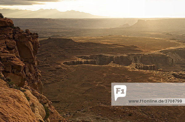 Grand View Point Overlook kurz nach Sonnenaufgang  Canyonlands Nationalpark  Moab  Utah  USA