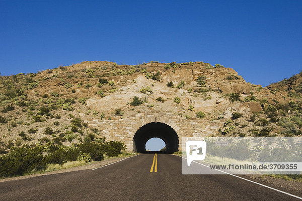Parkstraße und Tunnel  Chisos Mountains  Big Bend National Park  Chihuahua-Wüste  West Texas  USA