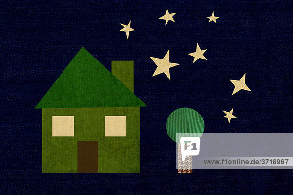 Grünes Haus in Sternennacht