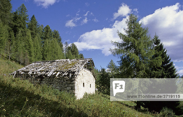 Old mountain hut at Valle di Zoldo in the Dolomite Mountains  Italy