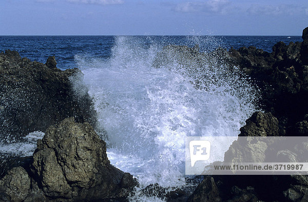 Heavy billows at a rocky bay  La Palma  Canary Islands  Spain