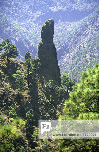 Rocky peak of Roque Idafe at the Caldera de Taburiente  La Palma  Canary Islands  Spain
