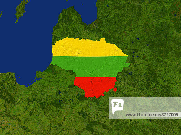 Satellitenaufnahme von Litauen wird von der Nationalflagge ausgefüllt