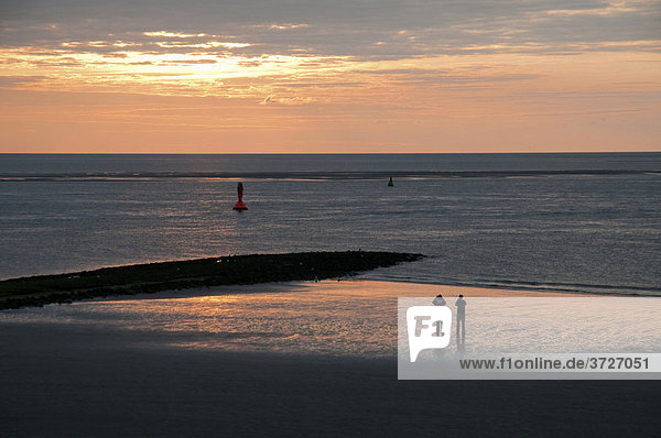 Beach at sunset  Norderney  East Frisian Island off the North Sea coast  East Frisia  Lower Saxony  Germany  Europe