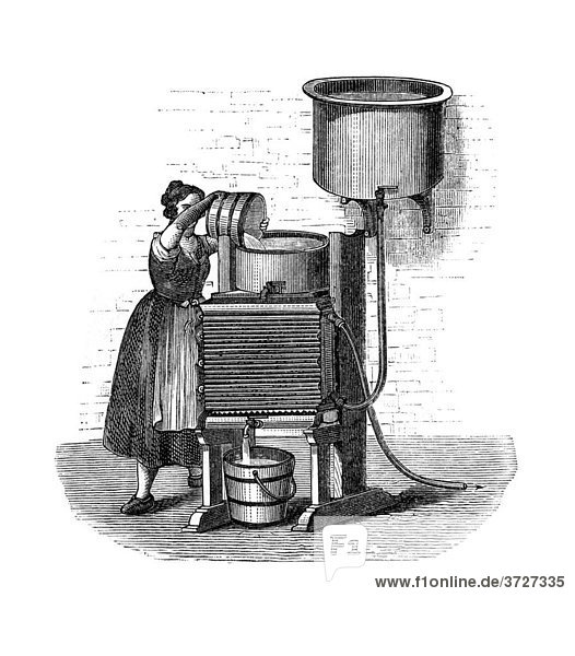Neubeck'scher Milchkühler  historische Illustration aus: Marie Adenfeller  Friedrich Werner: Illustriertes Koch- und Haushaltungsbuch  1899/1900  S. 598  Fig. 706