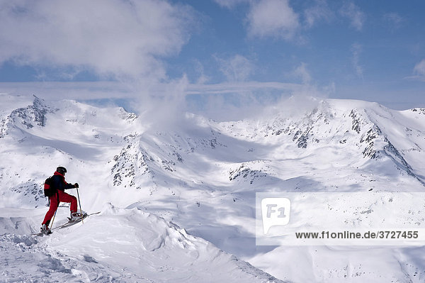 Skier with helmet  Skiresort  Obergurgl  Hochgurgl  Oetztal Valley  Tyrol  Austria