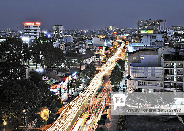Busy road  arterial road at night  Ho Chi Minh City  Saigon  Vietnam  Asia