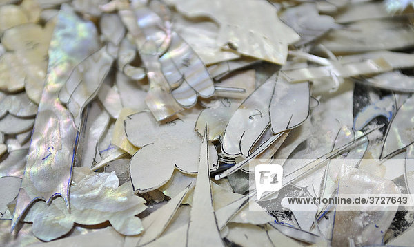 Sawn out mother of pearl pieces  Vietnam Handicapped Handicraft Factory  Vietnam  Asia