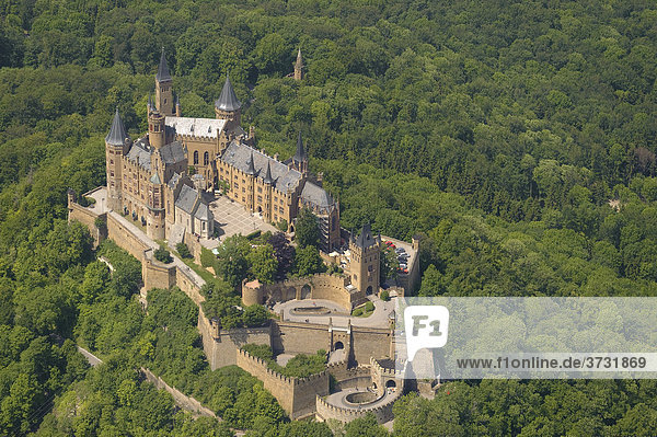 Aerial picture of Schwaebische Alb  Hohenzollern Castle  Baden-Wuerttemberg  Germany  Europe