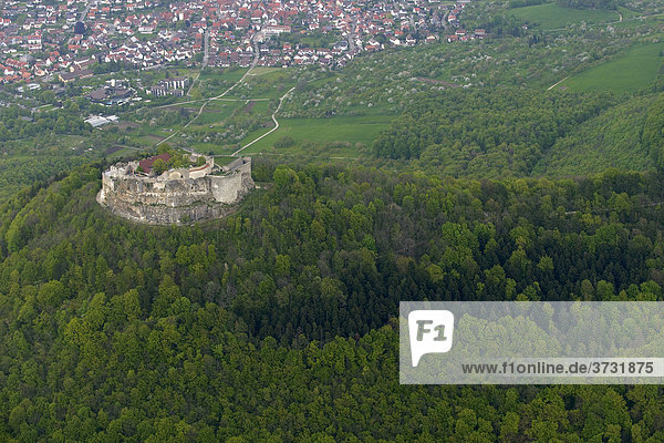 Aerial picture of Schwaebische Alb  Hohenneuffen  Baden-Wuerttemberg  Germany  Europe