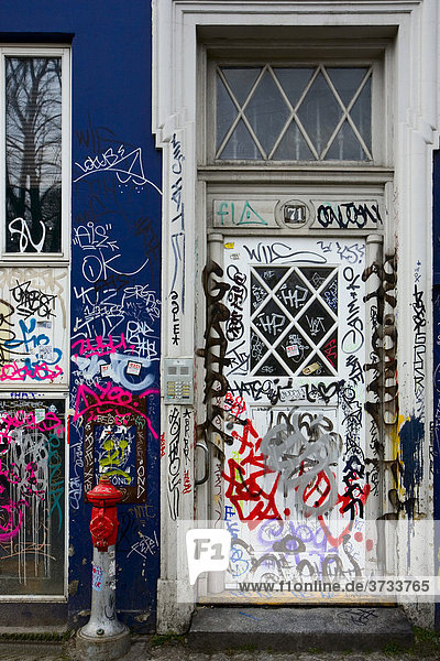 Wand mit Graffiti nahe des ehemaligen Jugendzentrums Ungdomshuset in Kopenhagen  Dänemark