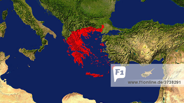 Landkarte  Griechenland ist rot hervorgehoben