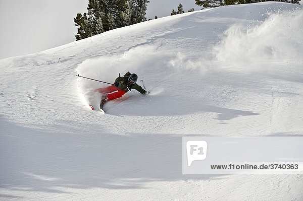 Deep-snow skier  freerider  doing a turn  Tyrol  Austria  Europe