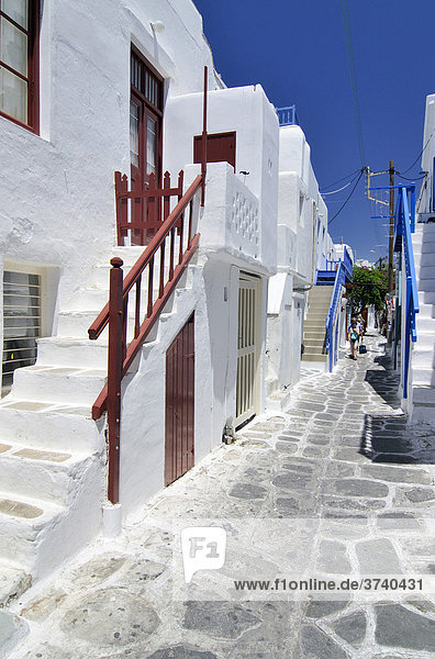 Typical alley with stairways  Mykonos  Cyclades  Greece  Europe