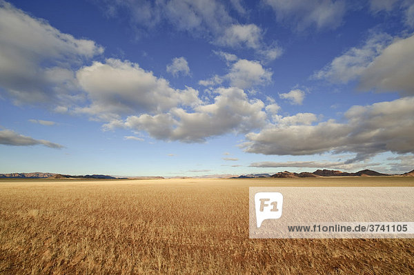 Blick von Sesriem über Grassteppe in die Namib-Wüste  Namibia  Afrika