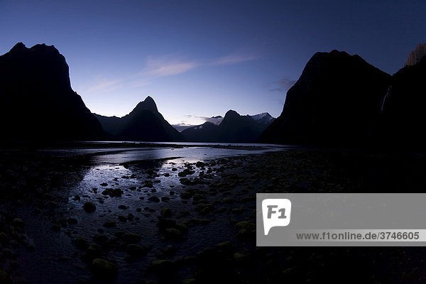 Mitre Peak in evening light  Milford Sound  Southland  South Island  New Zealand