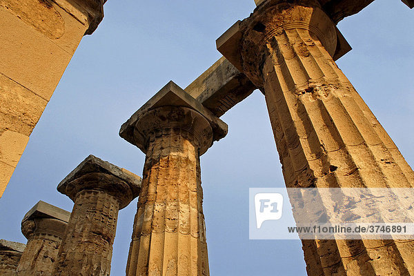Channelled temple columns Selinunte Sicily Southern Italy Europe
