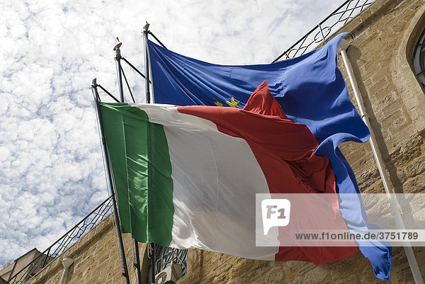 Italian and European Union flags  Palazzo dei Normanni  Palermo  Sicily  Italy
