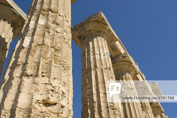 Columns against a blue sky  Tempel E (Temple of Hera)  Selinunte  Sicily  Italy