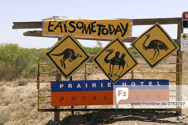 Hotel advertising in the outback  Parachilna  Flinders Ranges  South Australia  Australia