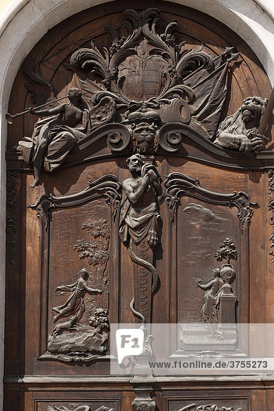 Door on the eastern facade  New Schleissheim Palace  Oberschliessheim  near Munich  Upper Bavaria  Germany  Europe