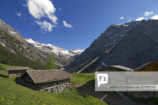 Wooden farmhouses  Pfafflar Alm  Bschlabertal  Ausserfern  Tyrol  Austria  Europe