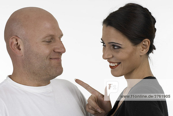 Woman in discussion with man