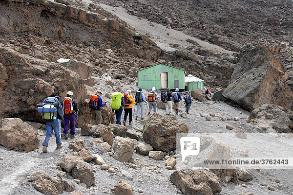 Group of trekkers on their way to School Hut Kikelewa Route Kilimanjaro Tanzania