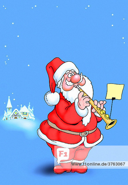 Musizierender Weihnachtsmann  Viola  Flöte  Illustration