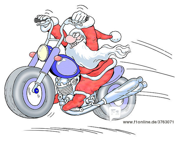 Weihnachtsmann auf einem Motorrad  Illustration